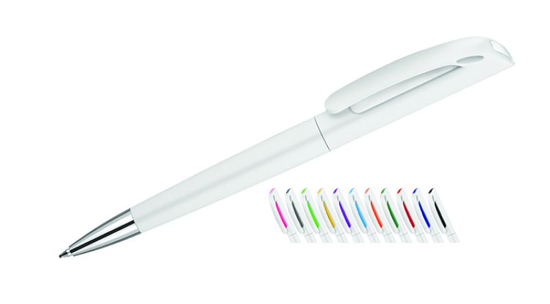 Bílá propisovací tužka s barevnými doplňky